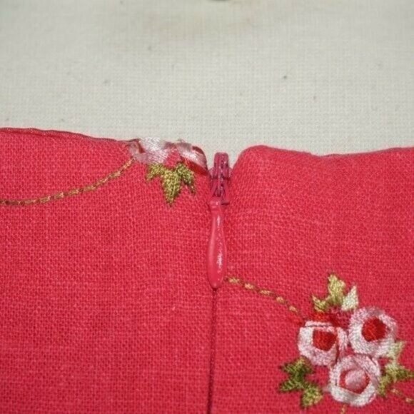 Vintage 90s Embroidered Ditsy Rose Floral Linen Dress 6 - Picture 5 of 10